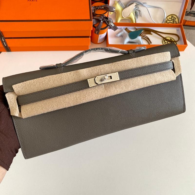 Hermes Kelly Cut31 EP Silver Button 8F Tin Gray